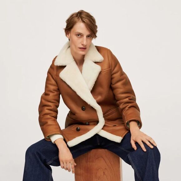 Mango Genuine Leather Shearling Lined Jacket - Picture 8 of 17